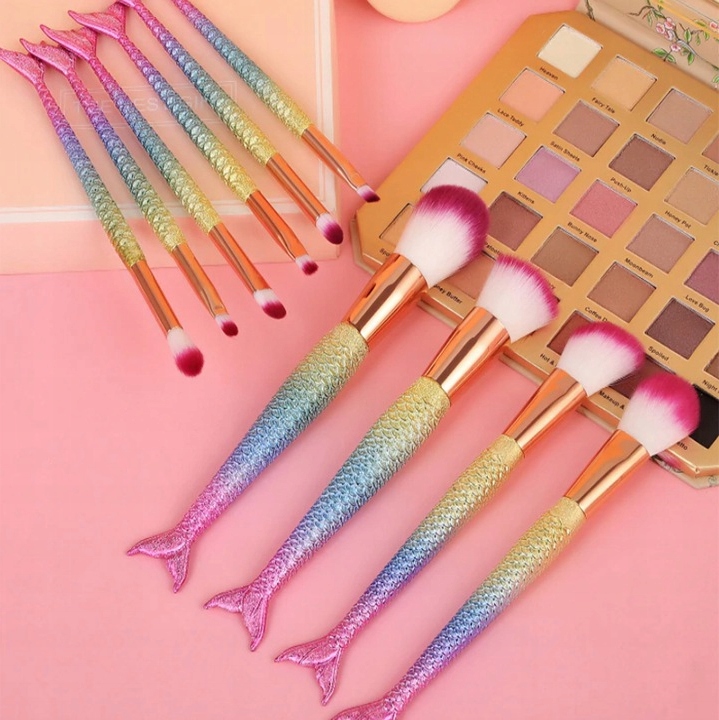 ZESTAW PĘDZLI DO MAKIJAŻU SYRENKA 10SZT KOLOR Typ pędzli zestaw pędzli